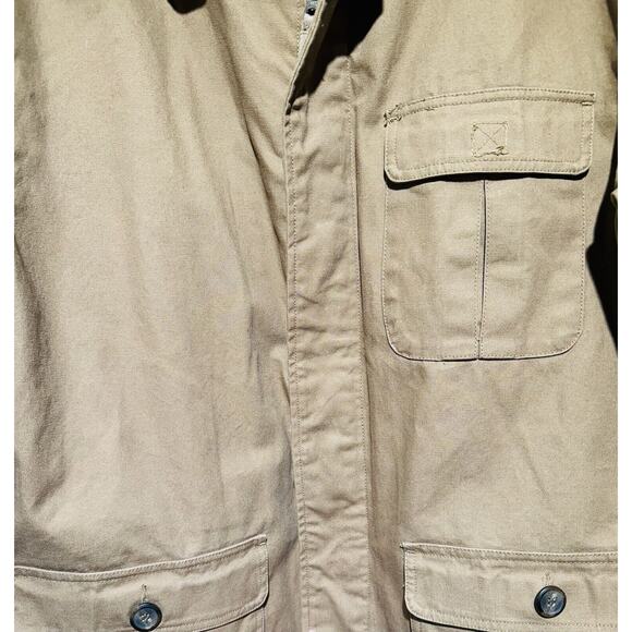 ST JOHNS BAY Men's XL Canvas Tan Flannel Lined Barn Chore Coat Leather Collar - Picture 10 of 15